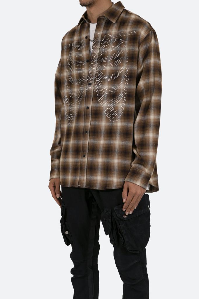 商品MNML|Rhinestone Skeleton Flannel Shirt - Brown,价格¥324,第5张图片详细描述