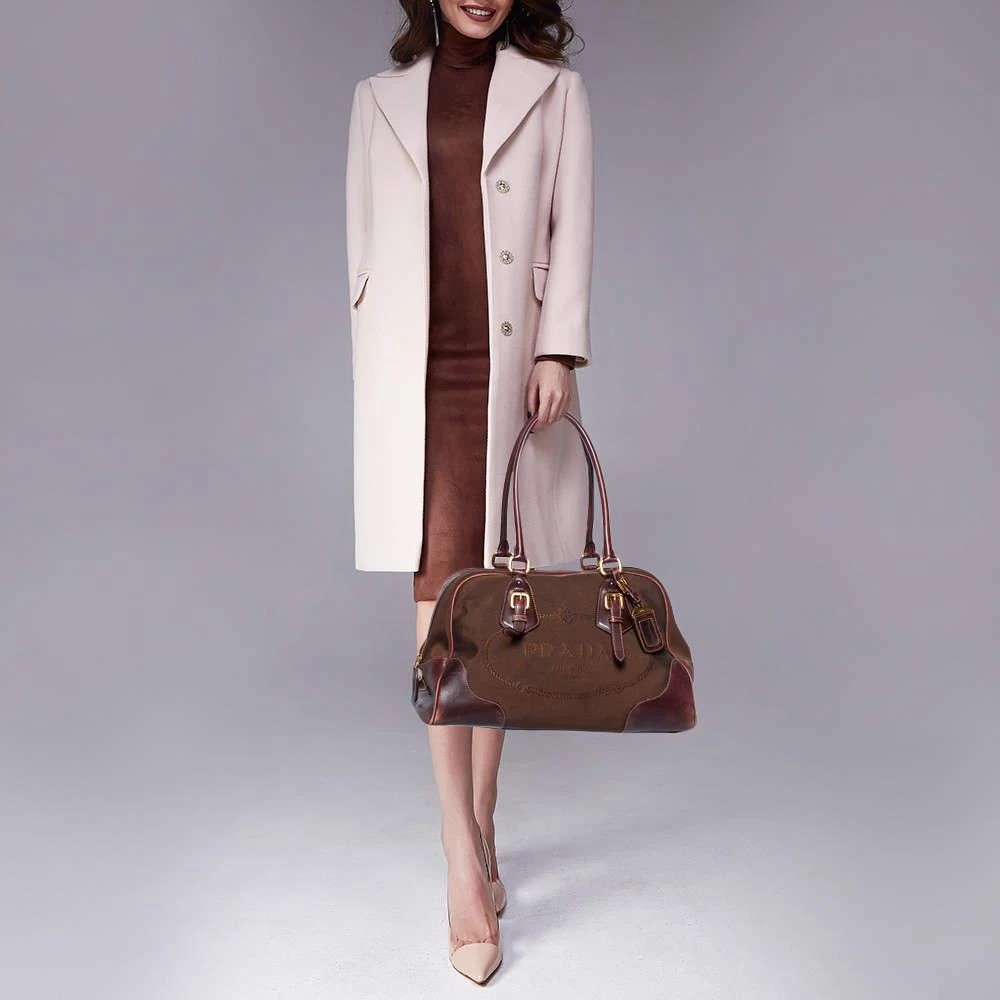 商品[二手商品] Prada|Prada Brown Leather and Canvas Bowling Bag,价格¥1865,第2张图片详细描述