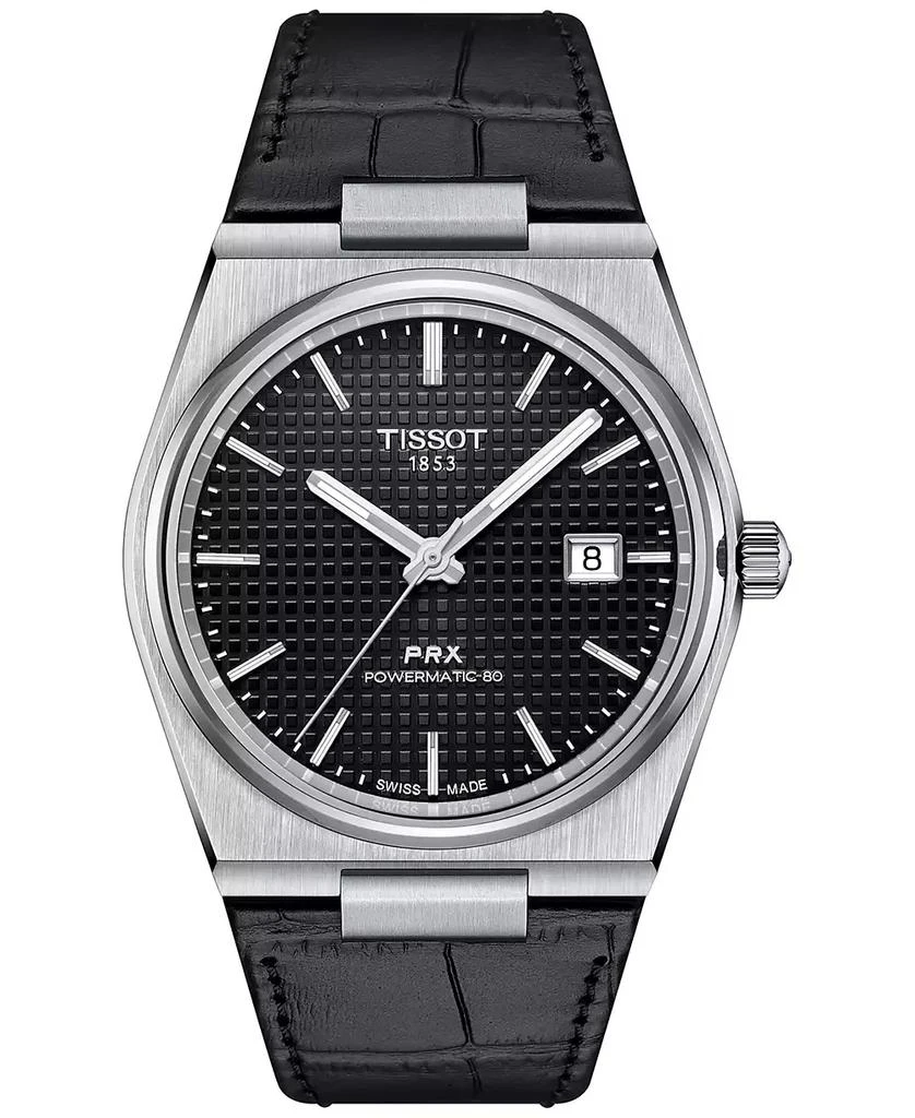 商品Tissot|Men's Swiss Automatic PRX Powermatic 80 Black Leather Strap Watch 40mm,价格¥5301,第1张图片