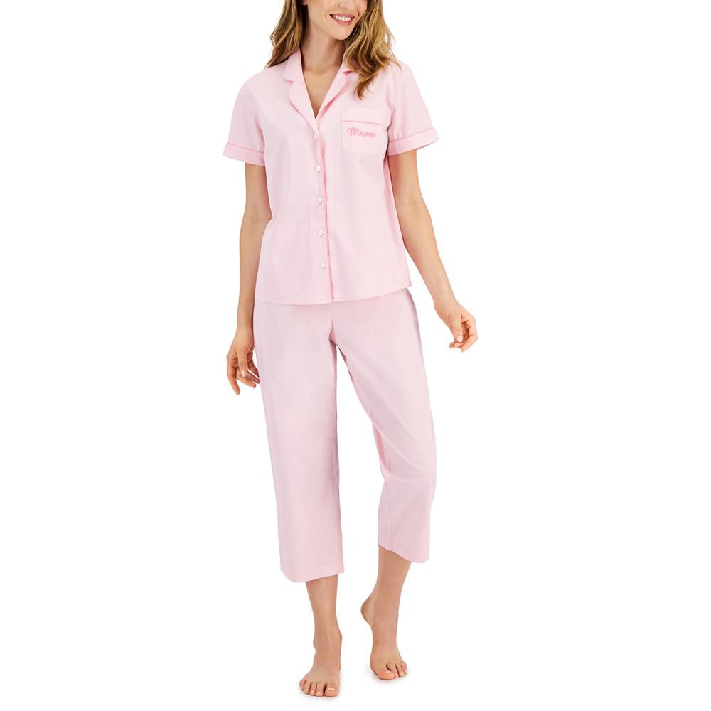 Mama Notch-Collar Short-Sleeve Top and Pajama Pants Set, Created for Macy's商品第1张图片规格展示
