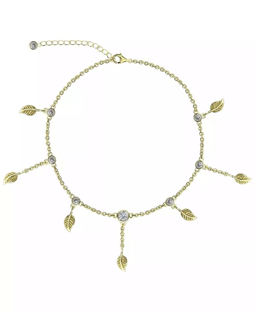 商品Rhona Sutton|BODIFINE Cubic Zirconia Leaves 10K Gold-Tone Sterling Silver-Tone Anklet,价格¥922,第1张图片
