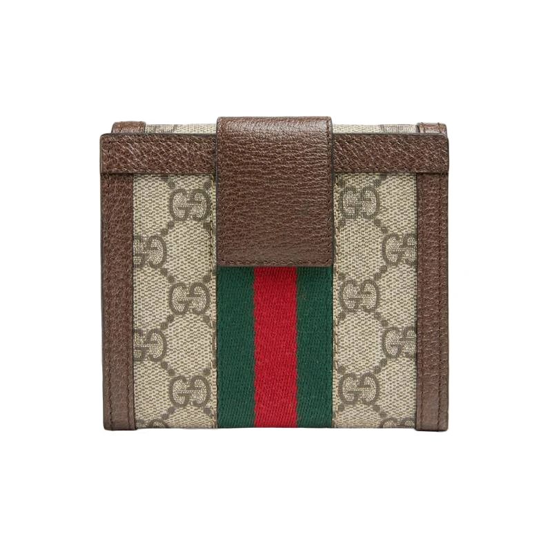 GUCCI/古驰 新款Ophidia GG系列 女士棕色GG Supreme帆布皮革翻盖钱包 52317396IWG8745 商品