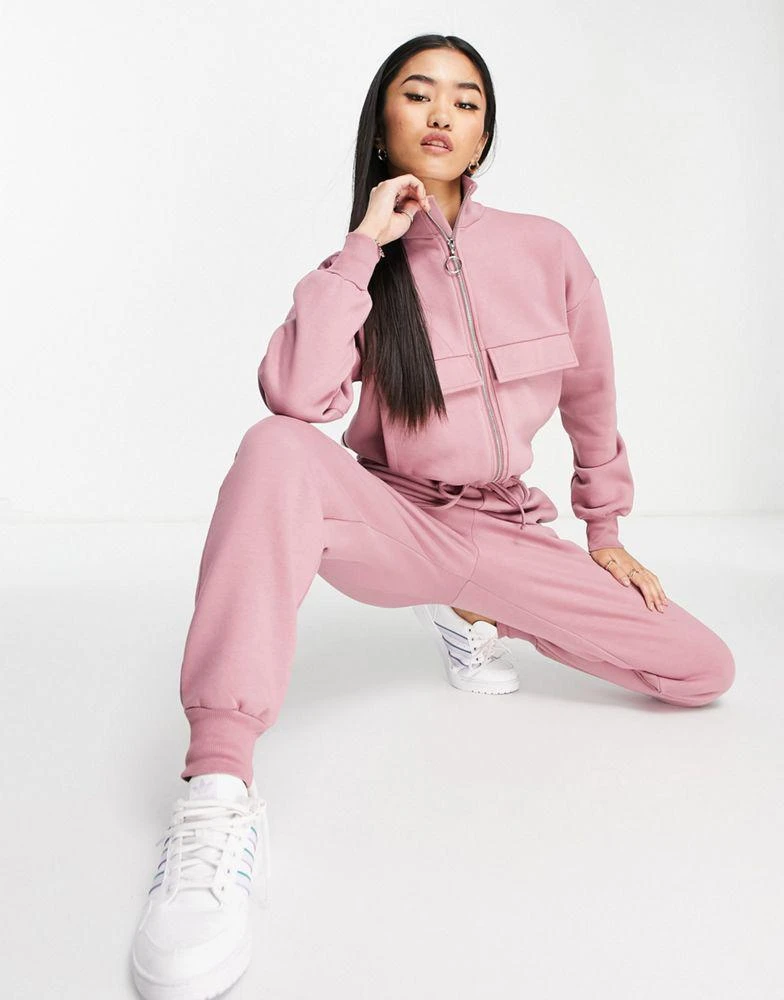 商品ASOS|ASOS DESIGN brushed fleece half zip jogger jumpsuit in dusky rose,价格¥181,第1张图片
