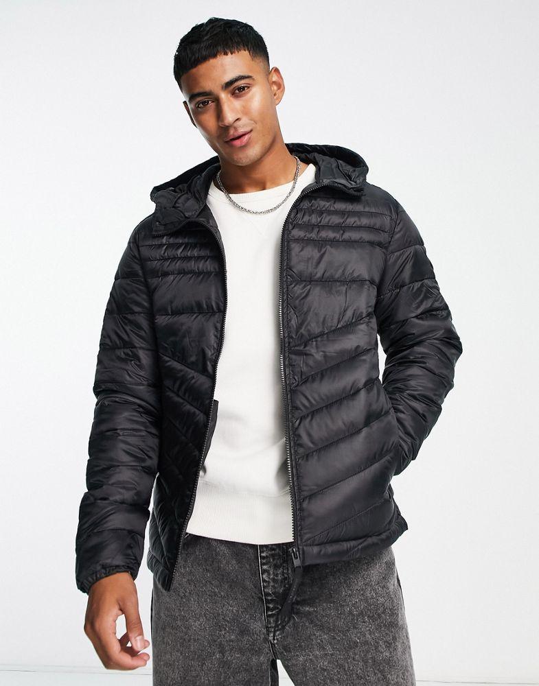 商品Jack & Jones|Jack & Jones Essentials padded jacket with hood in black,价格¥324,第4张图片详细描述