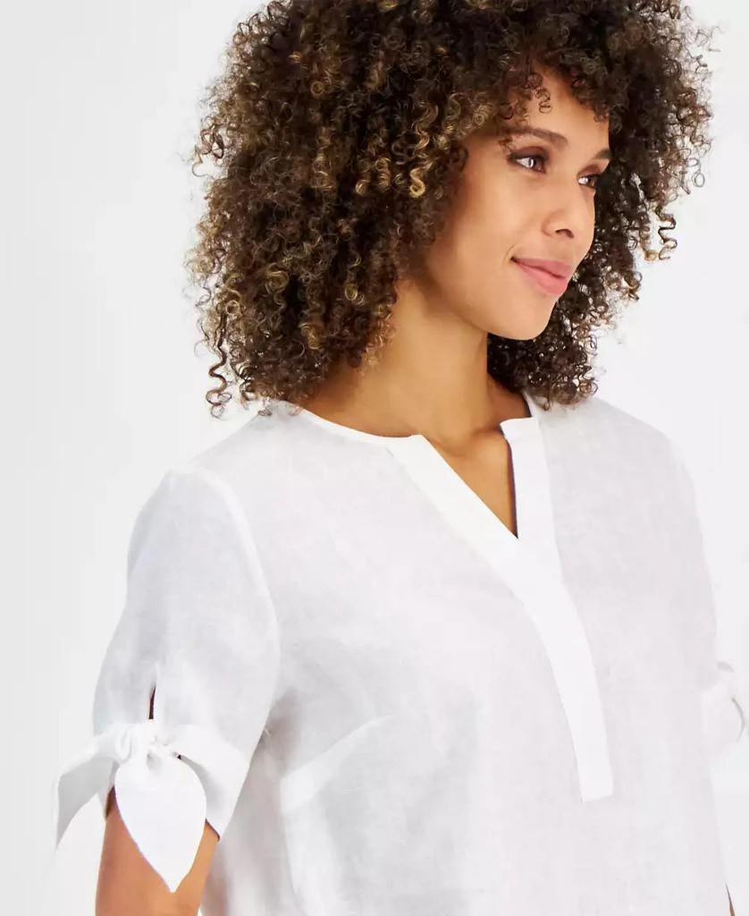 商品Charter Club|Women's 100% Linen Split-Neck Tie-Cuff Top, Created for Macy's,价格¥223,第2张图片详细描述