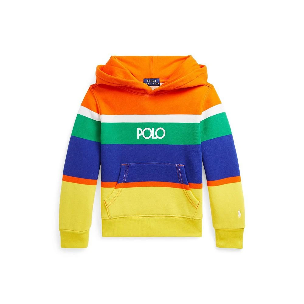 商品Ralph Lauren|Toddler and Little Boys Logo Striped Fleece Hoodie,价格¥335,第1张图片