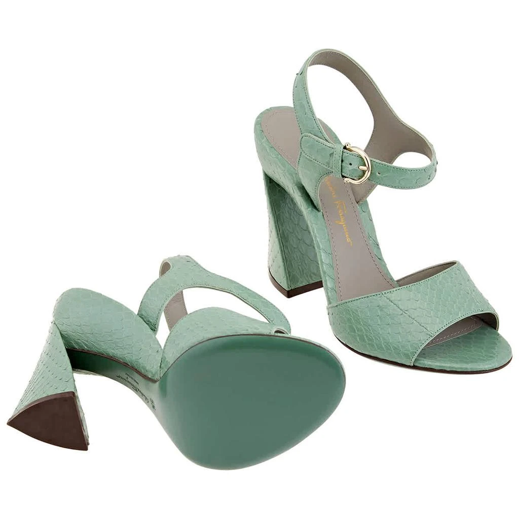 商品Salvatore Ferragamo|Ladies Sculpted Heel Leather Sandals In Green,价格¥3299,第2张图片详细描述