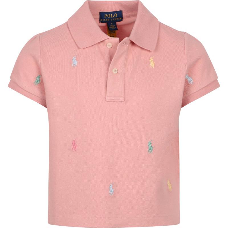 Colorful logo embroidery polo shirt in pink商品第1张图片规格展示