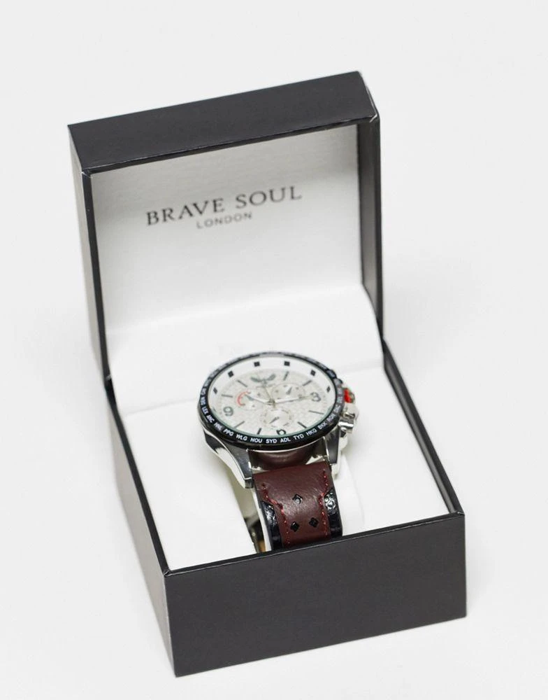 商品Brave Soul|Brave Soul faux leather strap watch in brown,价格¥194,第4张图片详细描述