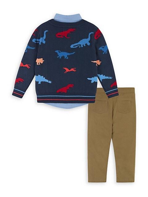 Little Boy's & Boy's 3-Piece Dinosaur Cardigan Sweater Set商品第2张图片规格展示