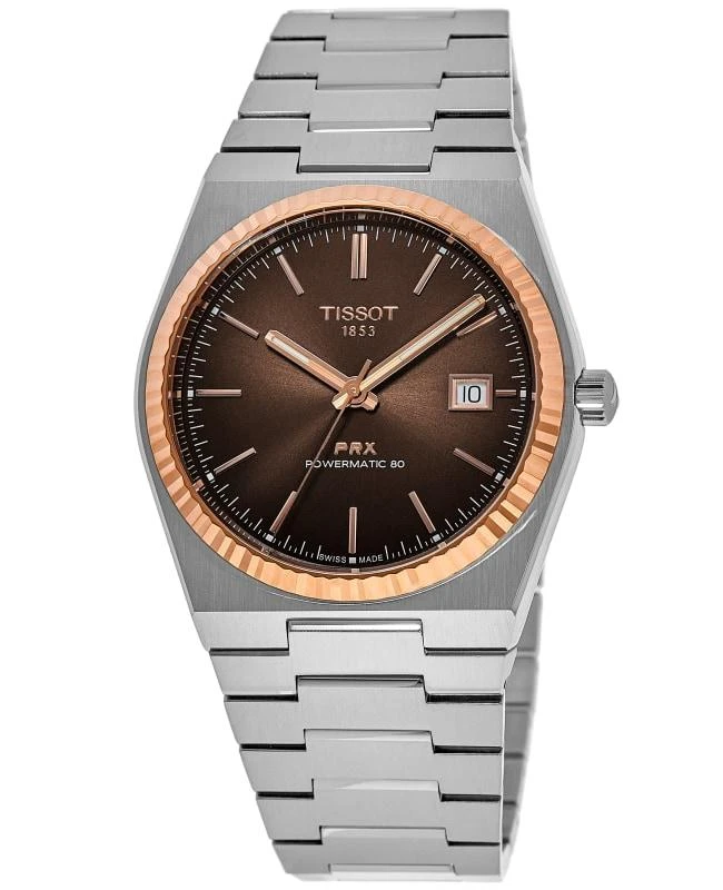 商品Tissot|Tissot PRX Powermatic 80 Brown Dial Steel and 18K Gold Men's Watch T931.407.41.291.00,价格¥11552,第1张图片