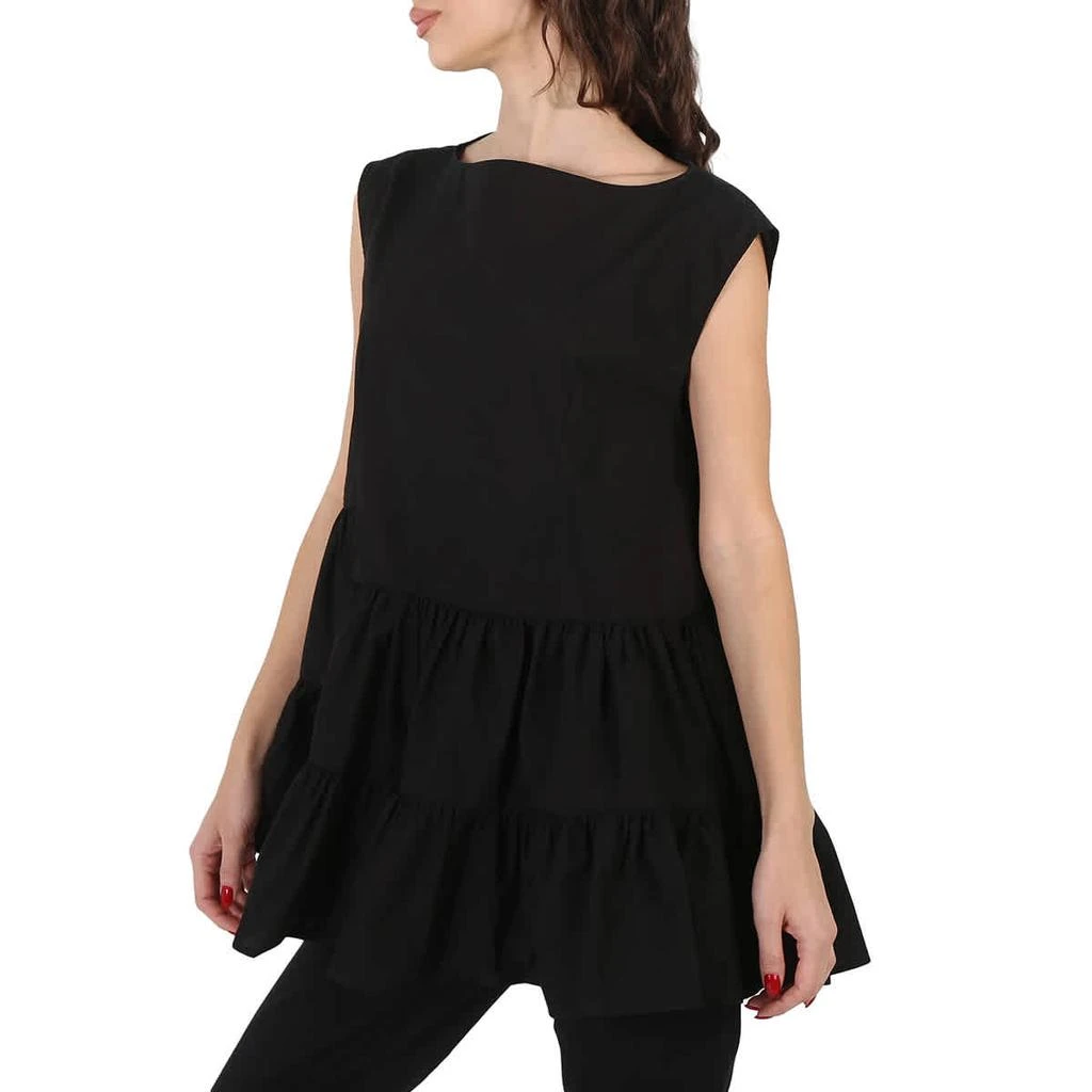 商品MM6|MM6 Ladies Ruffle Hem Tank Top In Black,价格¥388,第3张图片详细描述