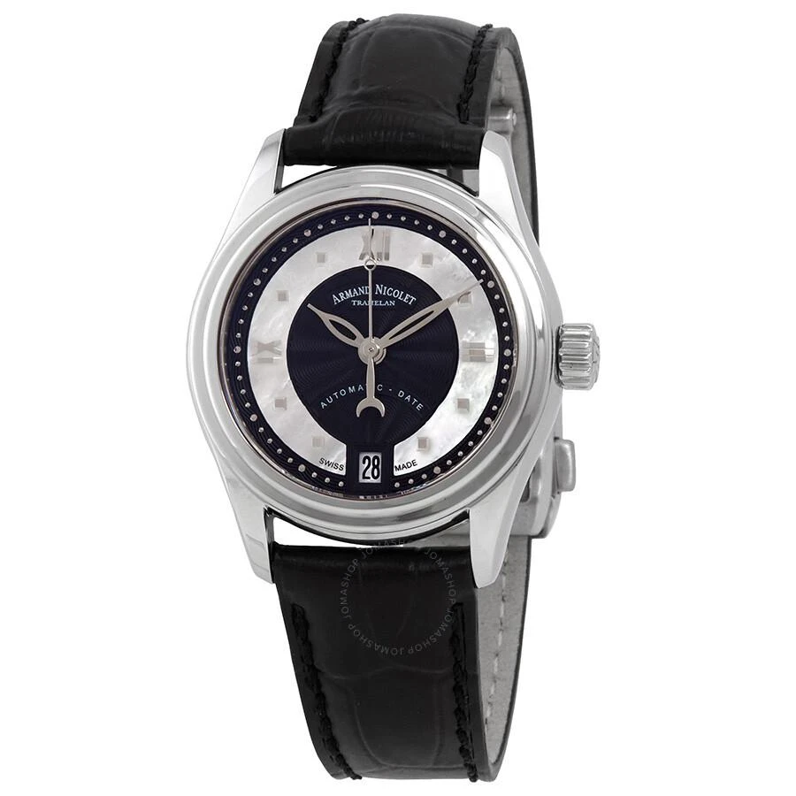 商品Armand Nicolet|M03-2 Automatic Black Guilloche and White Mother of Pearl  Dial Ladies Watch A151AAA-NN-P882NR8,价格¥5227,第1张图片