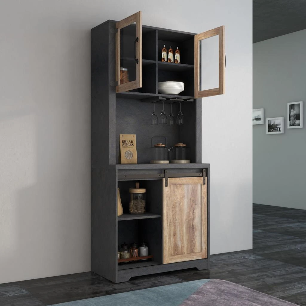商品Streamdale Furniture|Streamdale 31 Inch Farmhouse Barn Door Bar Cabinet For Living Room,价格¥3466,第5张图片详细描述