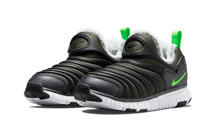 商品[国内直发] NIKE|[预售3天]Dynamo Free 毛毛虫 毛绒 时尚舒适 低帮 儿童休闲鞋 黑绿 中小童,价格¥337,第4张图片详细描述