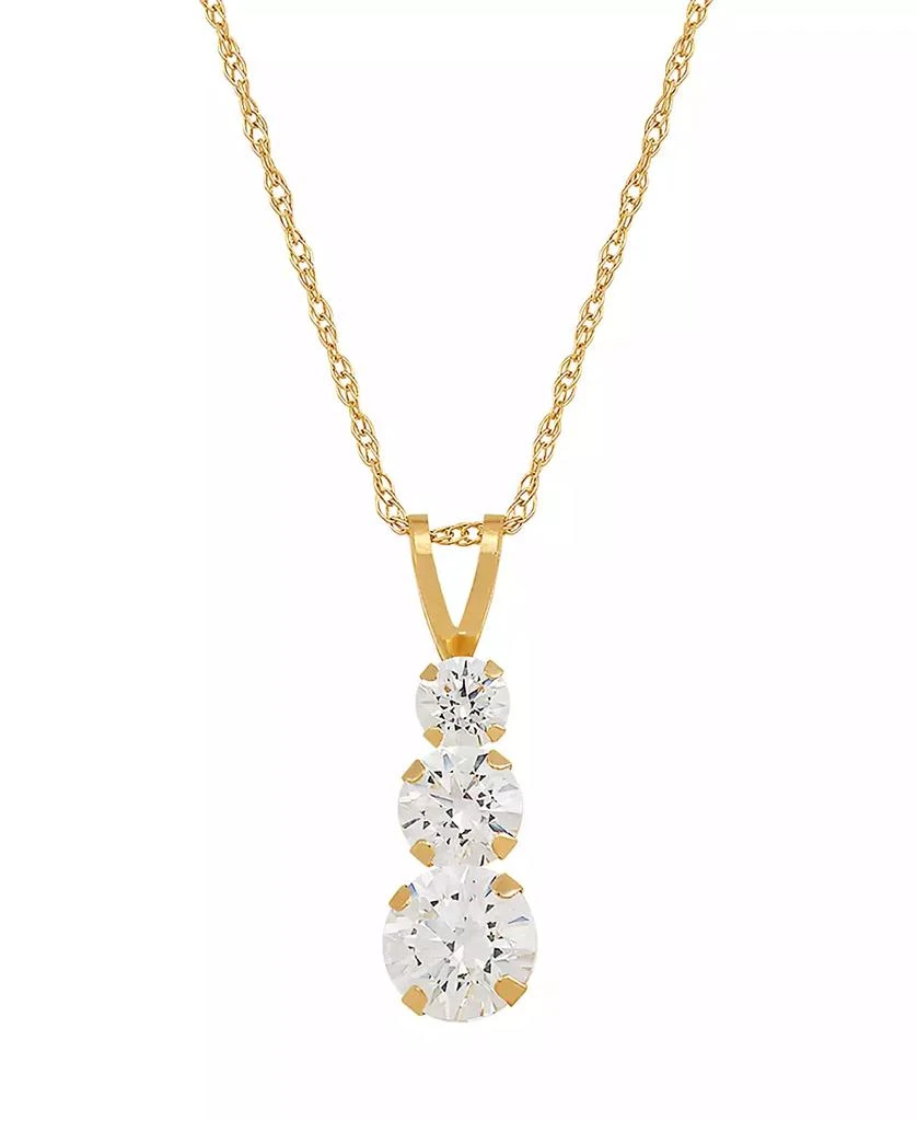 商品Macy's|Cubic Zirconia Three Stone Pendant Necklace in 14k Yellow Gold,价格¥842,第1张图片