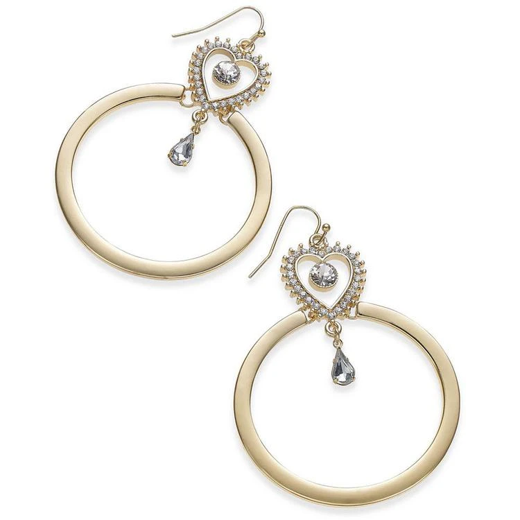 商品Thalia Sodi|Gold-Tone Crystal Heart & Hoop Drop Earrings, Created for Macy's,价格¥51,第1张图片