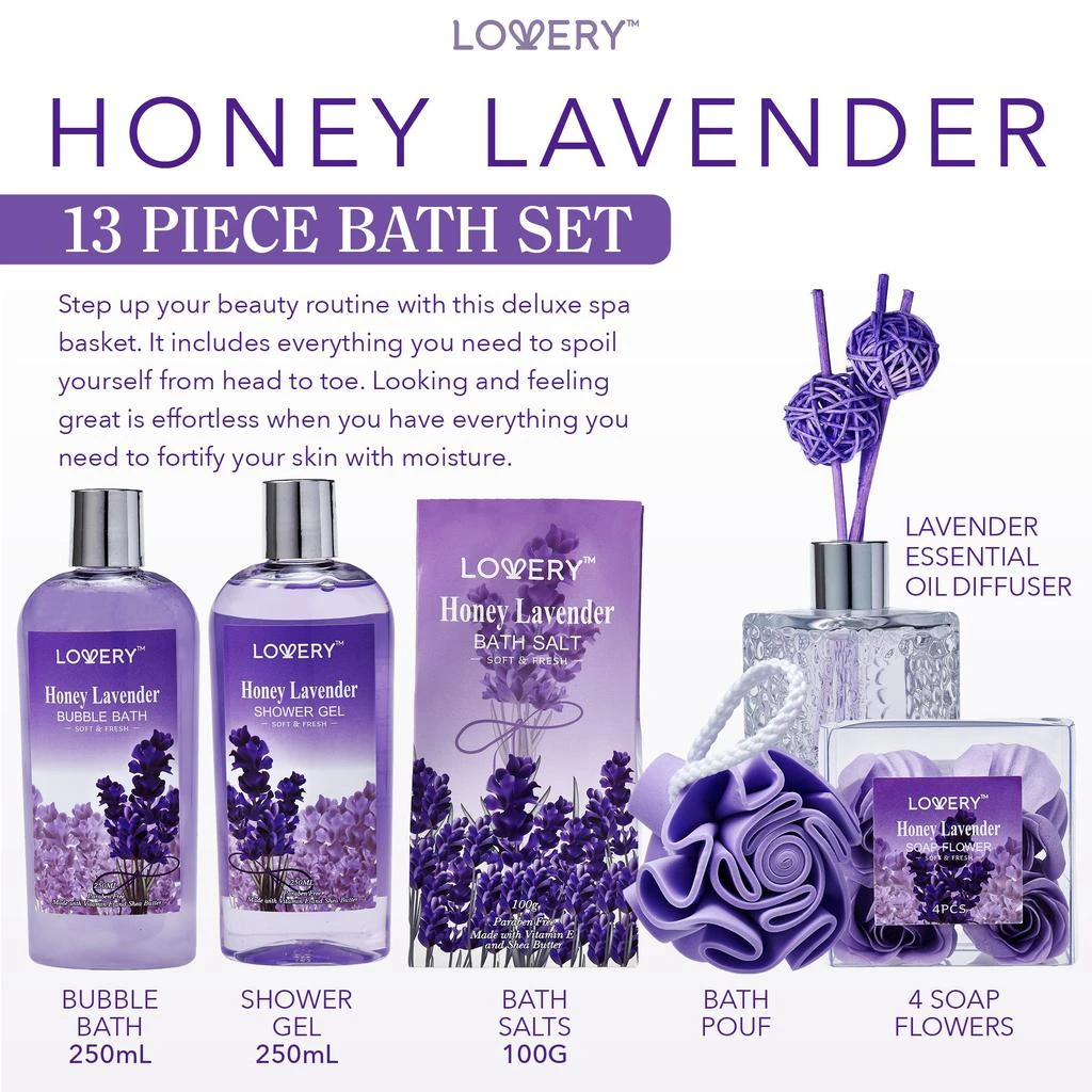 商品Lovery|Honey Lavender Home Spa Basket 13-Piece Set,价格¥303,第2张图片详细描述