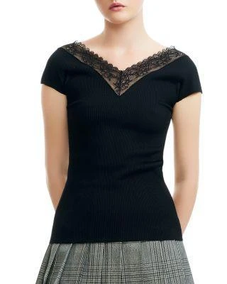 商品Maje|Lizor Lace-Inset V-Neck 上衣,价格¥423,第1张图片