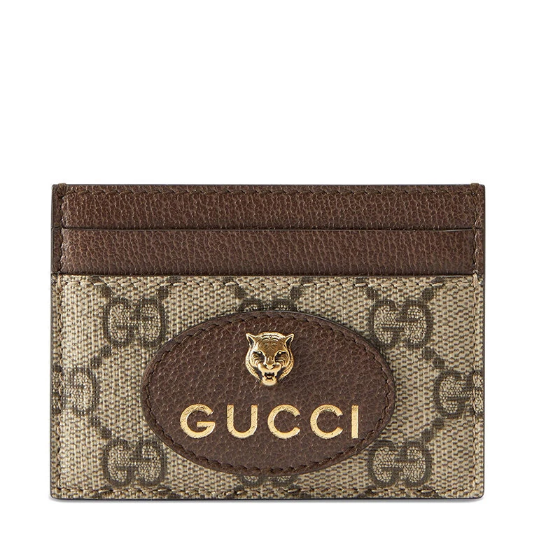 商品Gucci|【预售3-7天】GUCCI/古驰  2021 Neo Vintage系列 米色/乌木色GG Supreme帆布棕色皮革饰面卡包597557K9GOT8861,价格¥2009,第1张图片