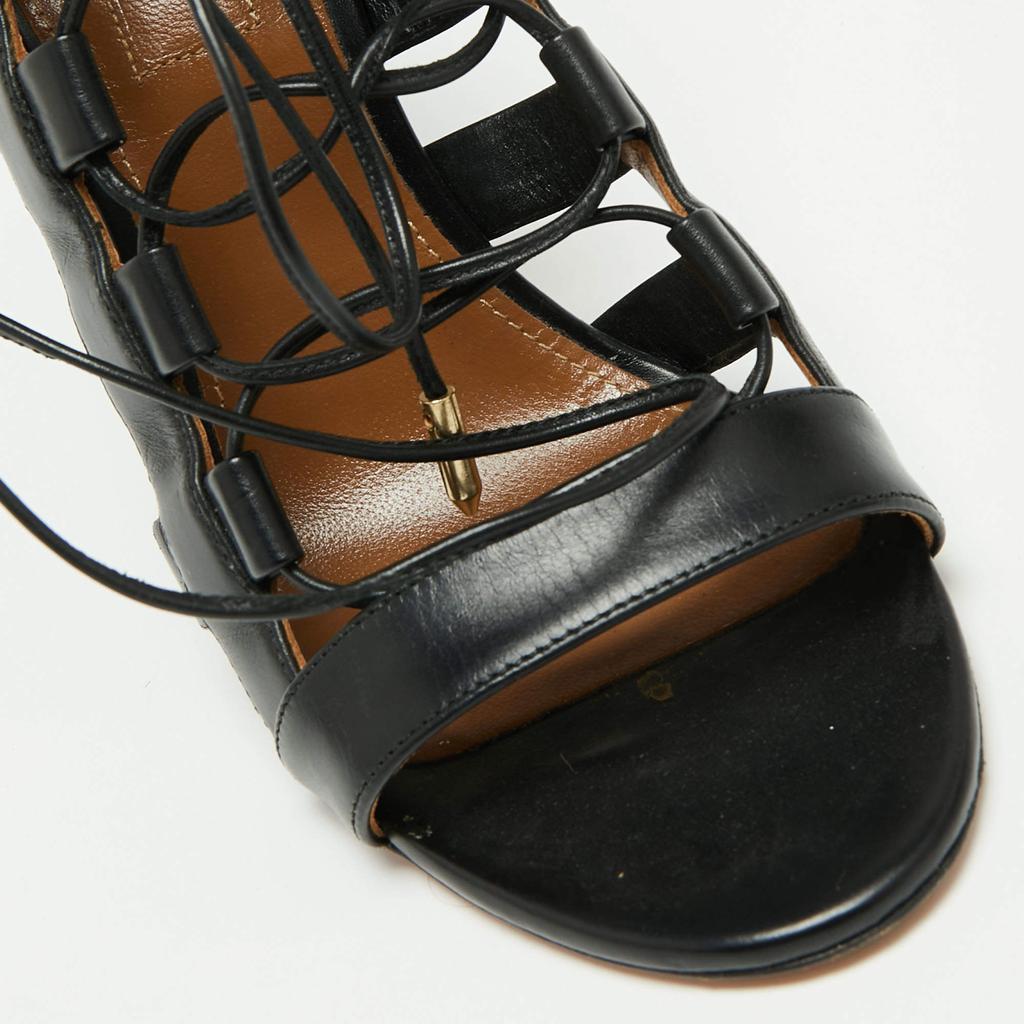 Aquazzura Black Leather Amazon Lace Up Open-Toe Sandals Size 37商品第7张图片规格展示