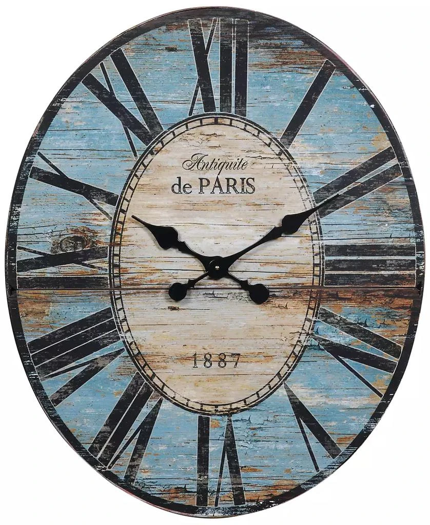 商品3R Studio|Decorative Oval Wood Wall Clock with Distressed Finish, Turquoise,价格¥1287,第1张图片