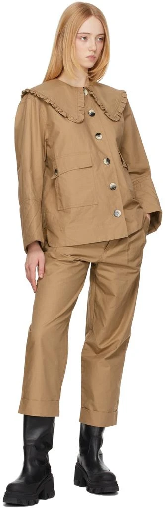 商品Ganni|Beige Canvas Pleated Trousers,价格¥431,第4张图片详细描述