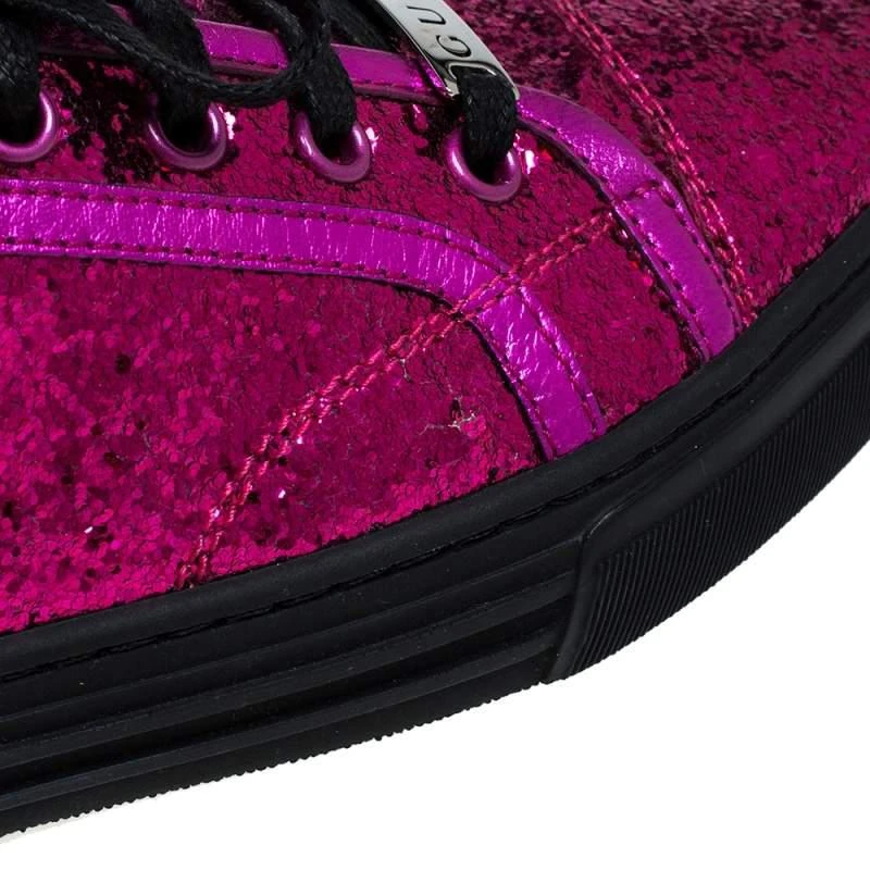 Gucci Metallic Pink Coarse Glitter And Leather Trim Low Top Sneakers Size 38 商品