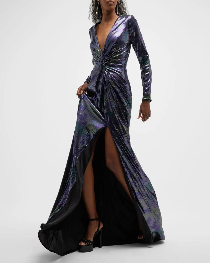 Twist-Front Deep V-Neck Sequin Gown 商品