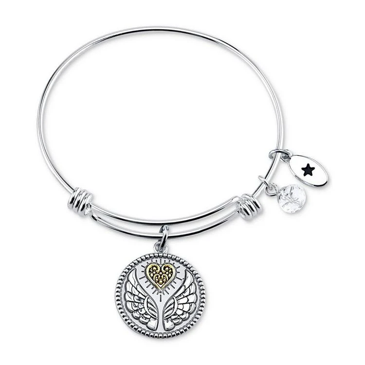 商品Unwritten|Two-Tone Angel Wings Charm Bangle Bracelet in Stainless Steel,价格¥105,第1张图片