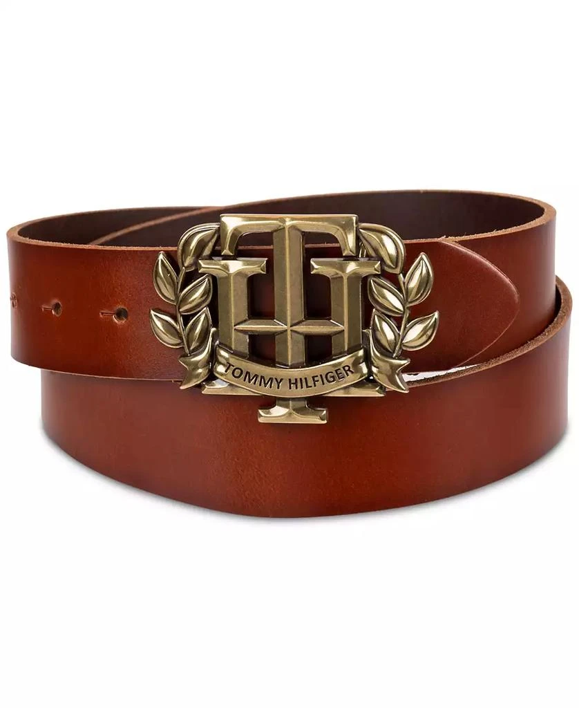 商品Tommy Hilfiger|Men's Iconic Monogram Crest Plaque Buckle Leather Belt,价格¥280,第1张图片