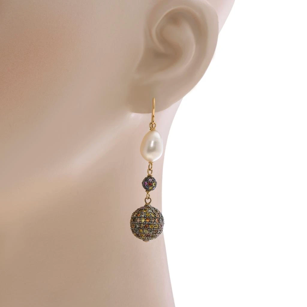 商品Zydo|Zydo Sterling Silver, Multicolored Diamond 17.60ct. tw. and Pearl 8mmDrop Earrings,价格¥19024,第2张图片详细描述