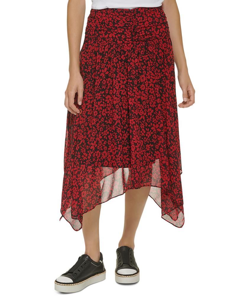 Ruched Floral Print Midi Skirt商品第1张图片规格展示