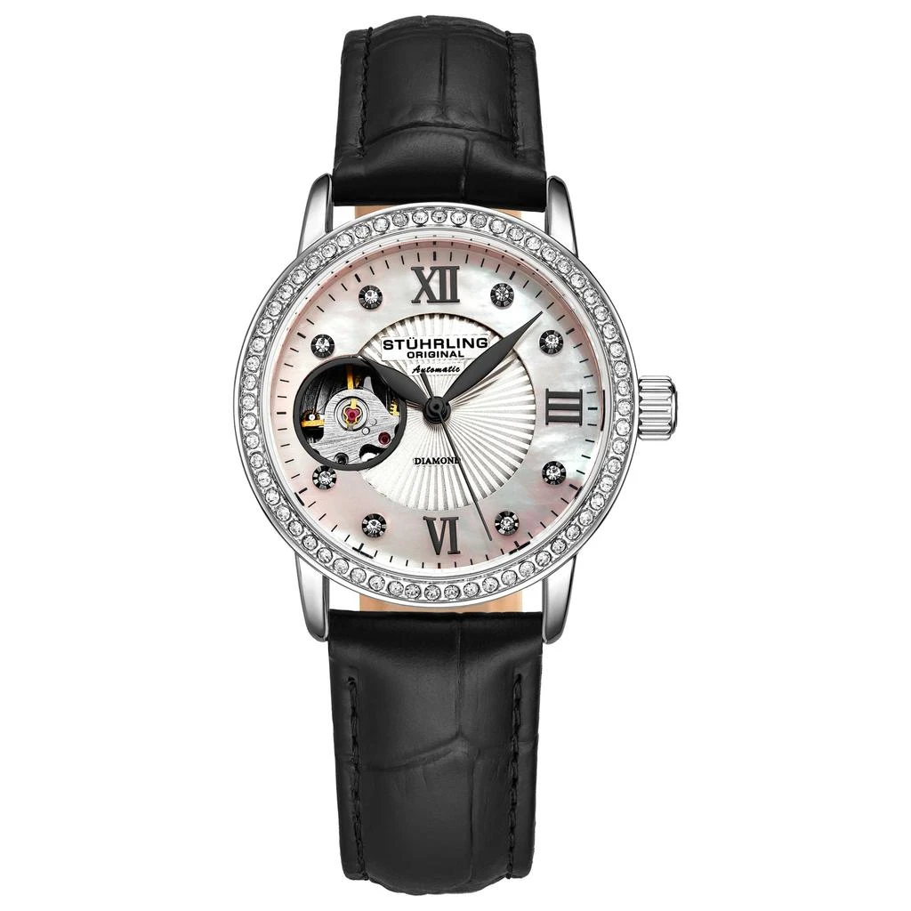 商品Stuhrling|施图霖女款机械腕表 34mm 黑色皮革表带 M15079,价格¥893,第1张图片