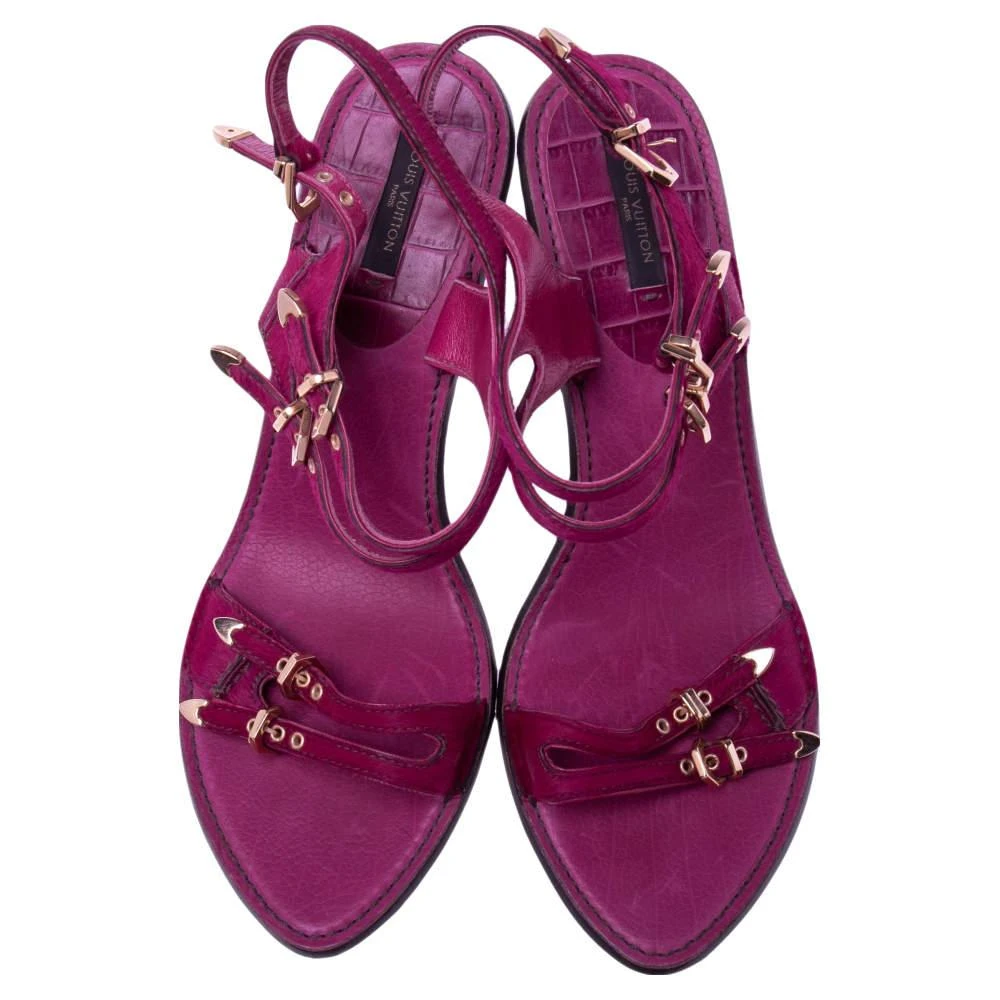 商品[二手商品] Louis Vuitton|Louis Vuitton Pink Pony Hair Buckle Ankle Strap Sandals Size 41,价格¥4181,第3张图片详细描述