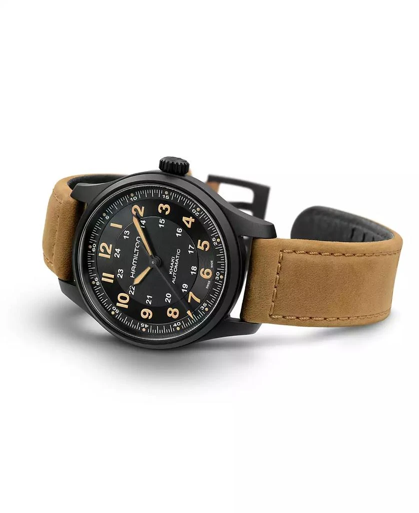 商品Hamilton|Men's Swiss Automatic Khaki Field Brown Leather Strap Watch 42mm,价格¥8485,第5张图片详细描述