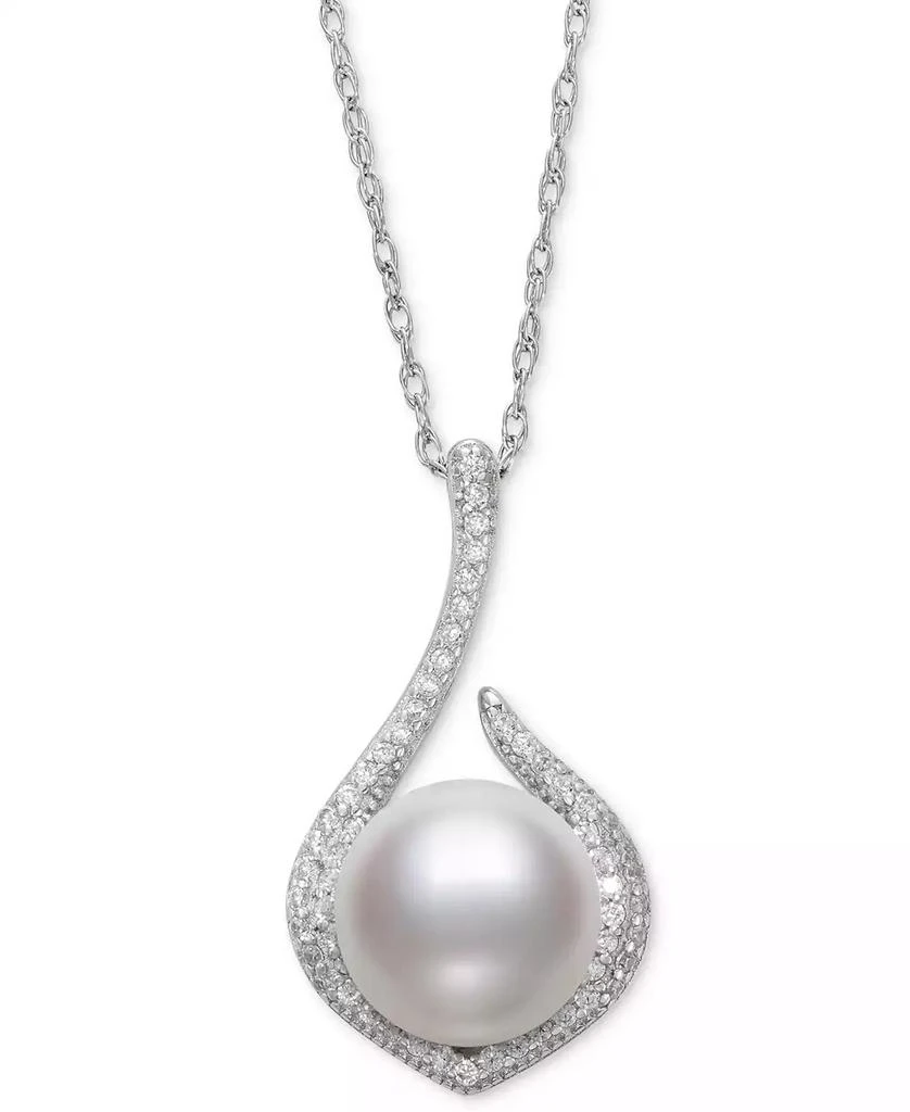 商品Belle de Mer|Cultured Freshwater Button Pearl (10mm) & Cubic Zirconia 18" Pendant Necklace in Sterling Silver,价格¥503,第1张图片