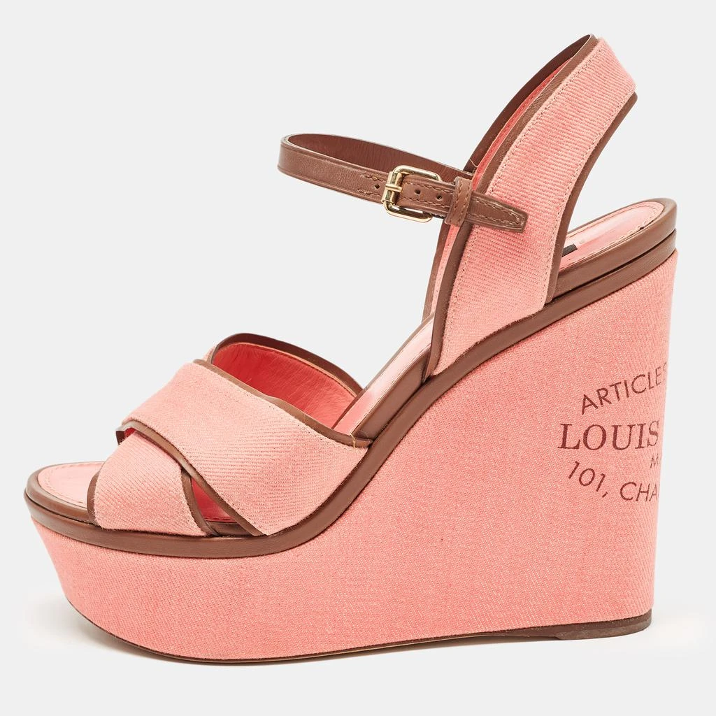 商品[二手商品] Louis Vuitton|Louis Vuitton Pink Canvas and Leather Articles De Voyage  Wedge Sandals Size 40,价格¥4961,第1张图片