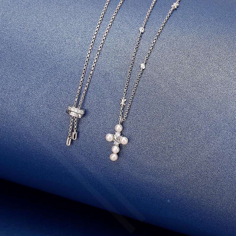 珍珠系列 十字架 圆环项链女款银白色（香港仓发货）商品第3张图片规格展示
