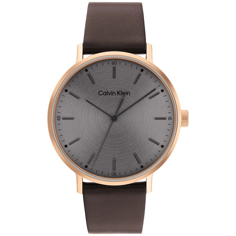 商品Calvin Klein|Brown Leather Strap Watch 42mm,价格¥976,第1张图片