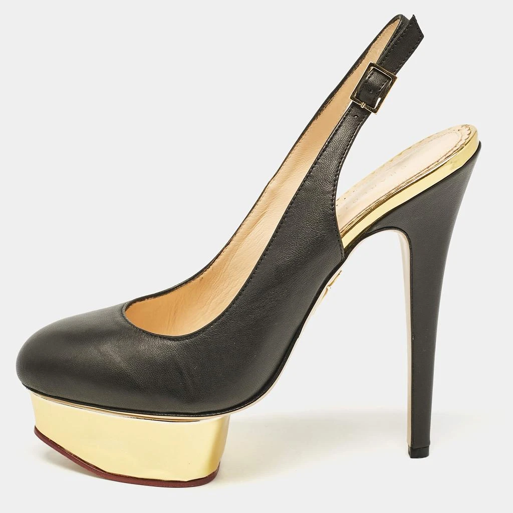 商品Charlotte Olympia|Charlotte Olympia Black Leather Dolly Slingback Pumps Size 38,价格¥2545,第1张图片