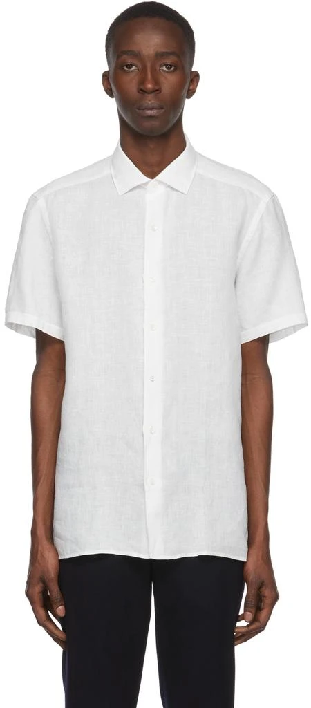 商品Zegna|White Linen Short Sleeve Shirt,价格¥1314,第1张图片