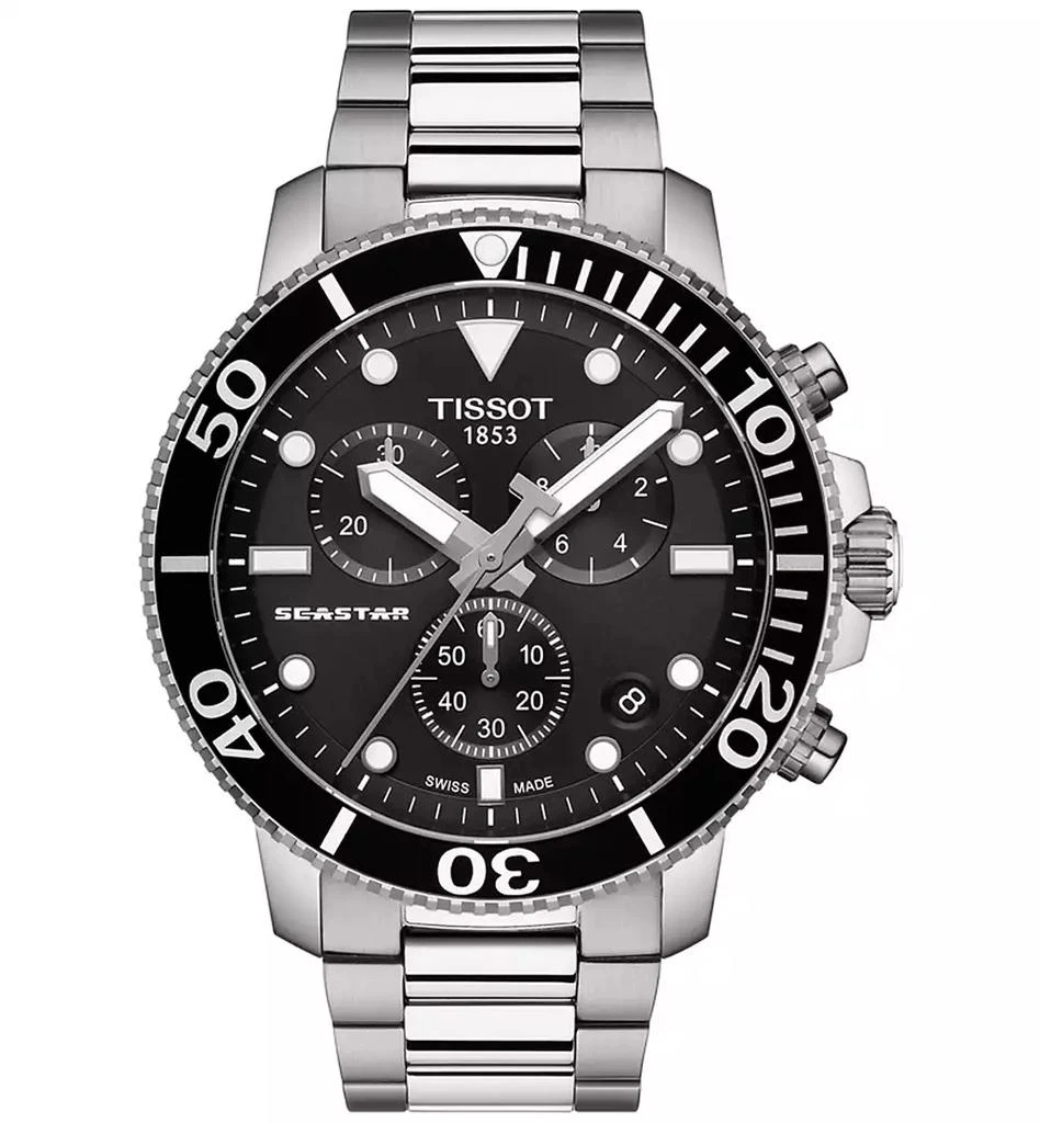 商品Tissot|Men's Swiss Chronograph Seastar 1000 Stainless Steel Bracelet Diver Watch 45.5mm,价格¥4638,第1张图片