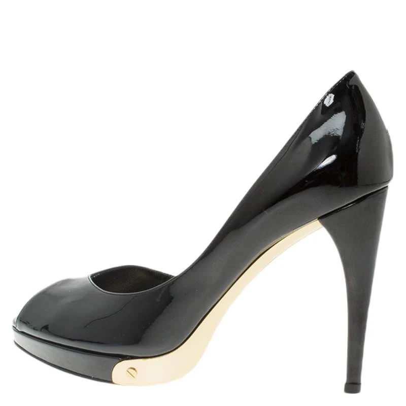 商品[二手商品] Louis Vuitton|Louis Vuitton Black Patent Peep Toe D'Orsay Pumps Size 36.5,价格¥3427,第3张图片详细描述