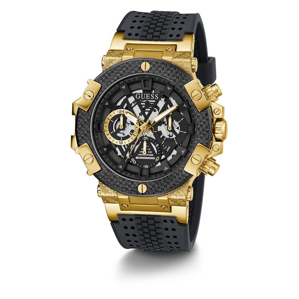 商品GUESS|Men's Gold-Tone Gray Genuine Leather, Silicone Strap, Multi-Function Watch, 46mm,价格¥1587,第7张图片详细描述