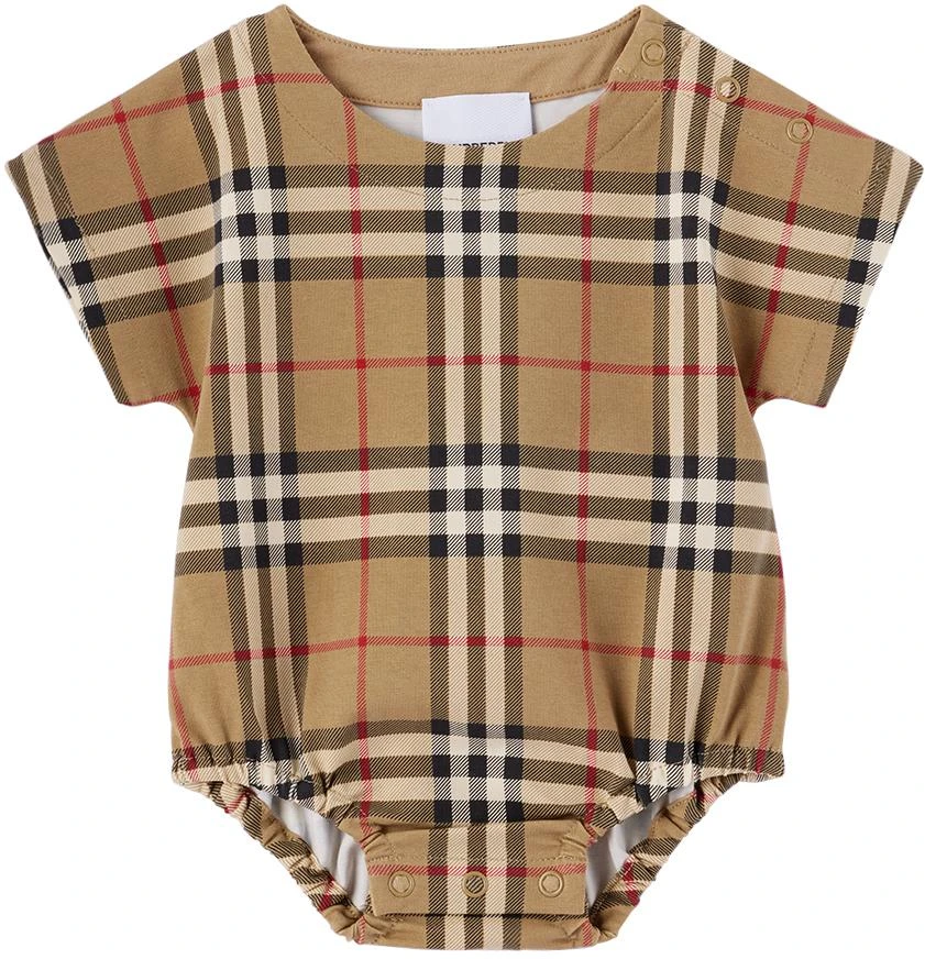 商品Burberry|驼色格纹婴儿连体衣 & 长裤套装,价格¥2912,第2张图片详细描述