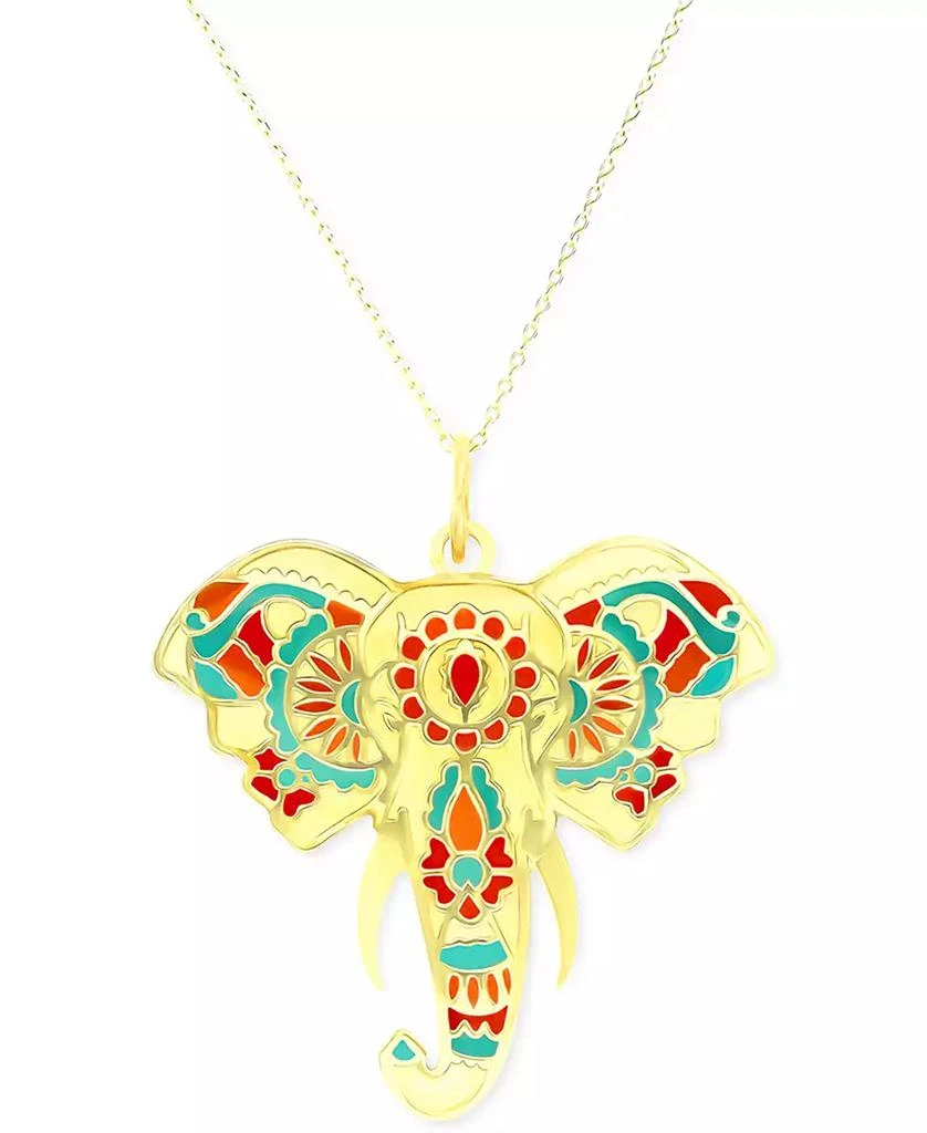 商品Macy's|Enamel Hand-Painted Elephant 18" Pendant Necklace in 14k Gold,价格¥1075,第1张图片