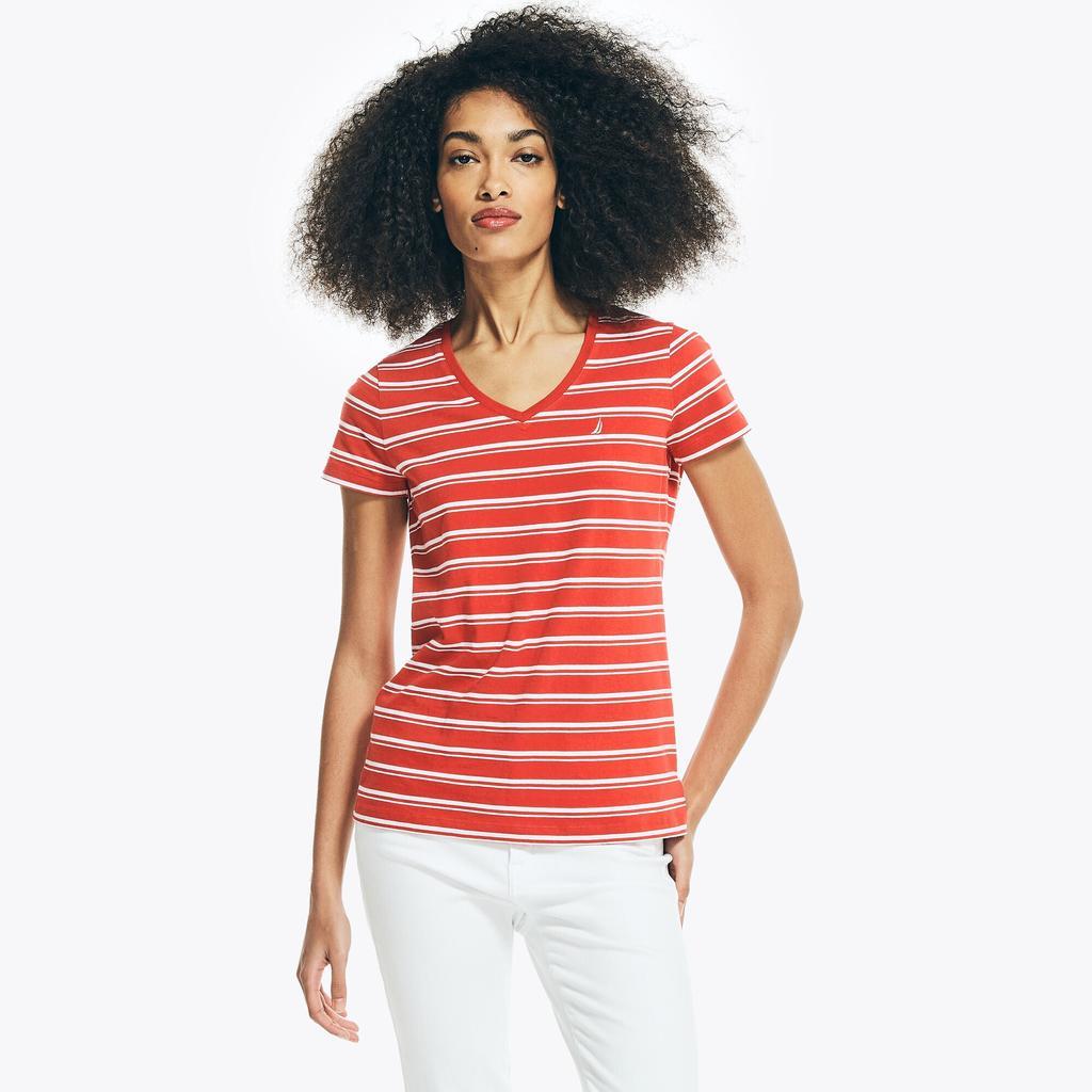 商品Nautica|Nautica Womens Striped V-Neck T-Shirt,价格¥96,第1张图片