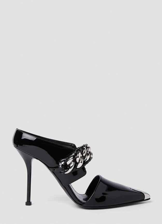 商品Alexander McQueen|Punk Chain High Heel Mules in Black,价格¥7803,第1张图片