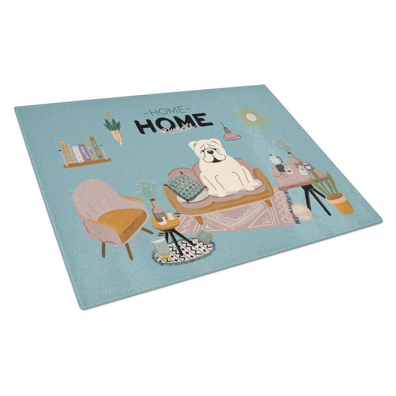 商品Caroline's Treasures|CK7968LCB White English Bulldog Sweet Home Glass Cutting Board Large,价格¥251,第1张图片